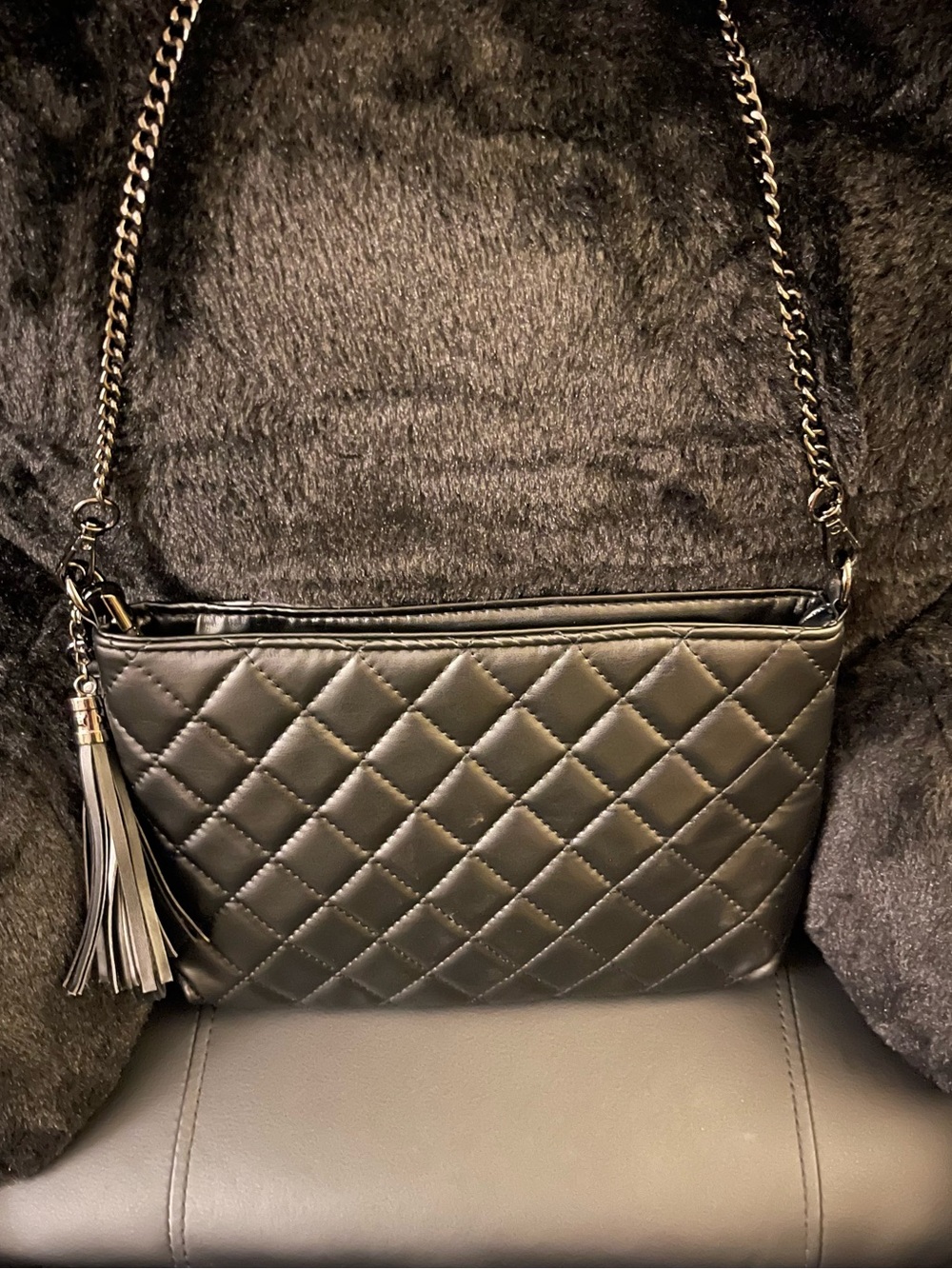 Gorgeous black quilted rhinestone bling CC tassel convertible crossbody bag. - Picture 2 of 2